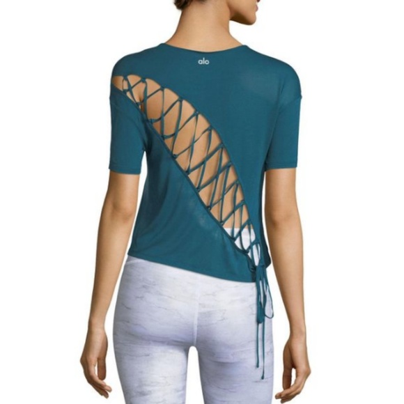 ALO Yoga Tops - Alo Entwine Short Sleeve Lace Up Top Legion Blue